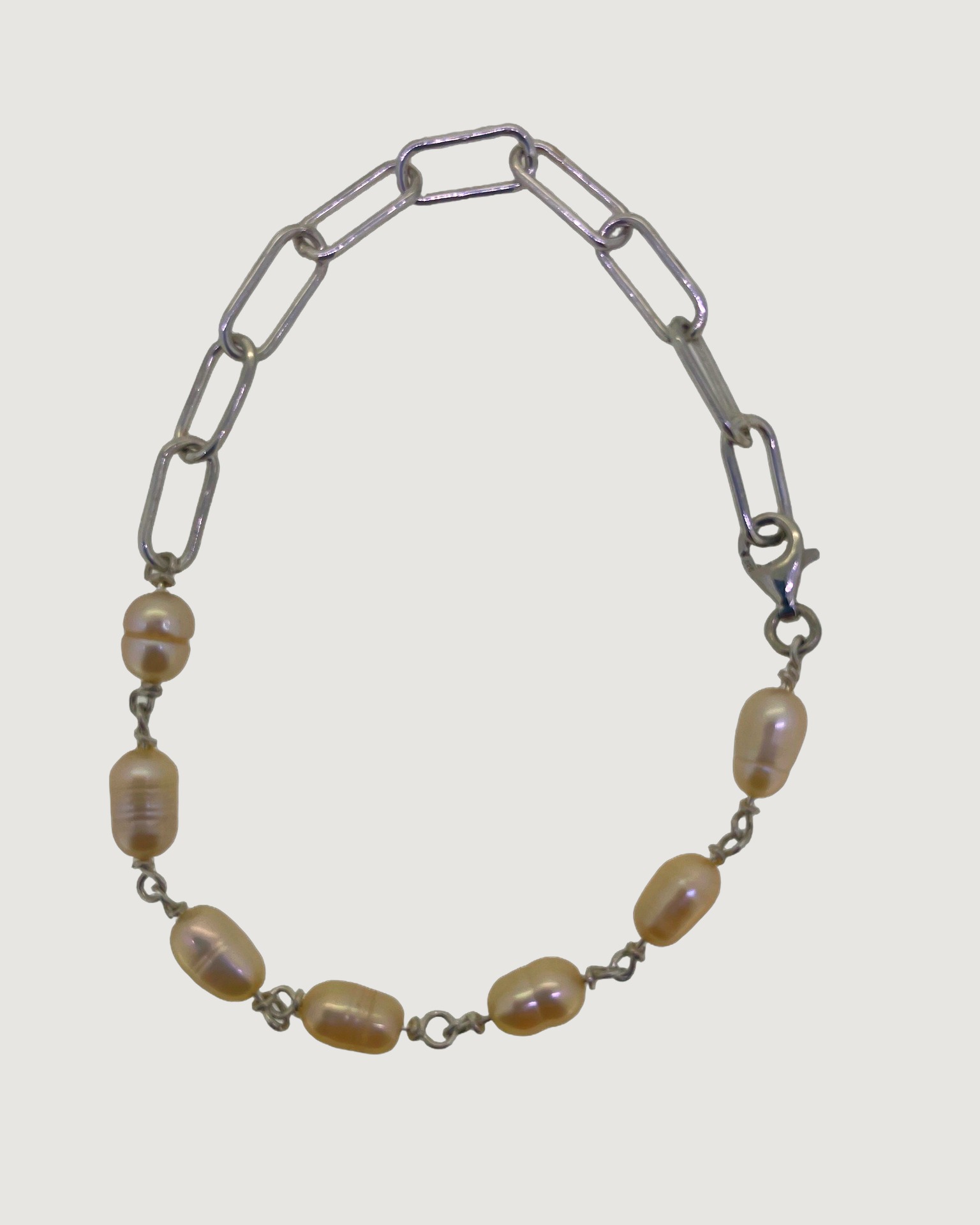 Silver baroque pearl paperclip link bracelet, Silver bracelet with baroque pearls. Natural link design.