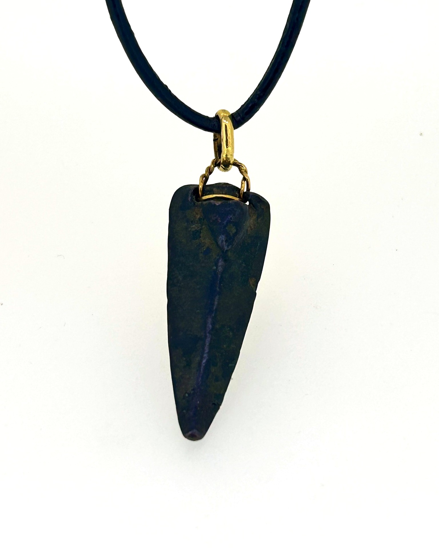 18-carat Yellow Gold Bronze Arrow Head Pendant, Arrow head pendant with 18-carat Yellow Gold fitting.