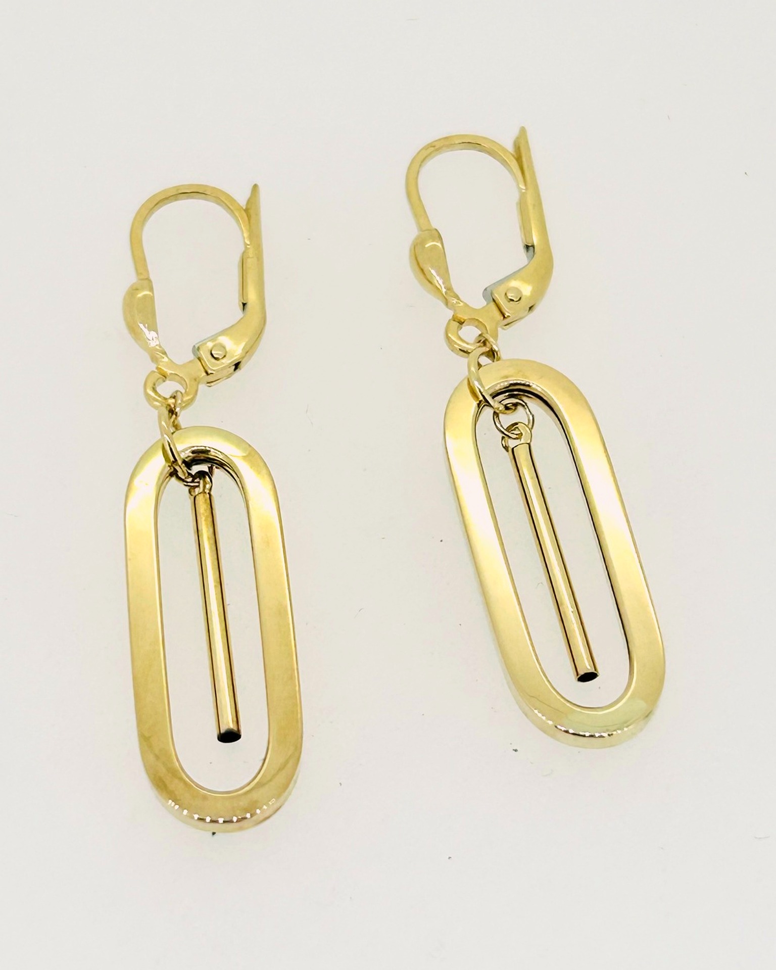 9-carat Yellow Gold Oblong Drop Earrings with Centre Bar, A pair of oblong drop earrings with centre bars.