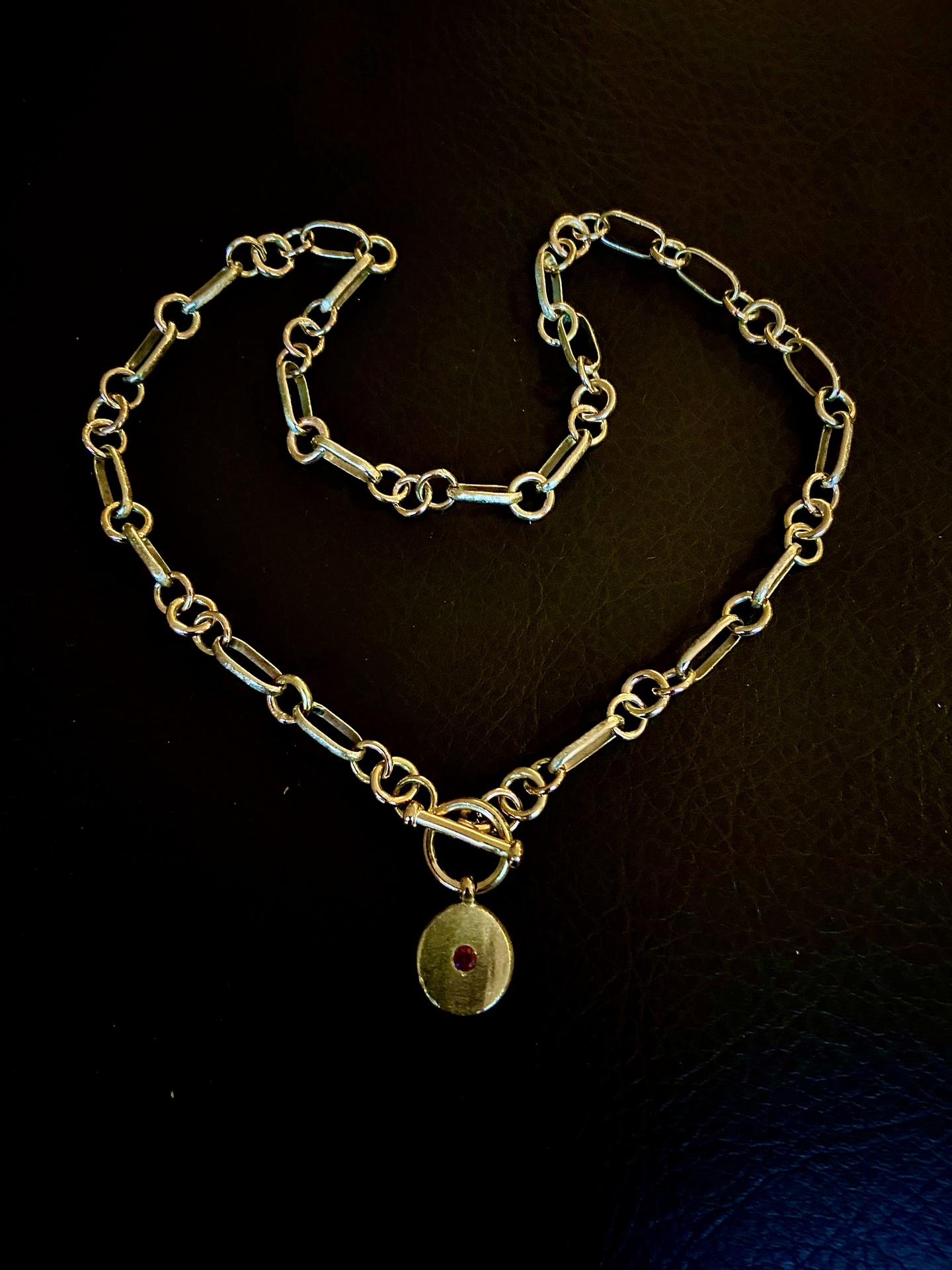 Recycled Gold Chain with Organic Sapphire Pendant, A Handmade Recycled-Gold Chain with Pink Sapphire