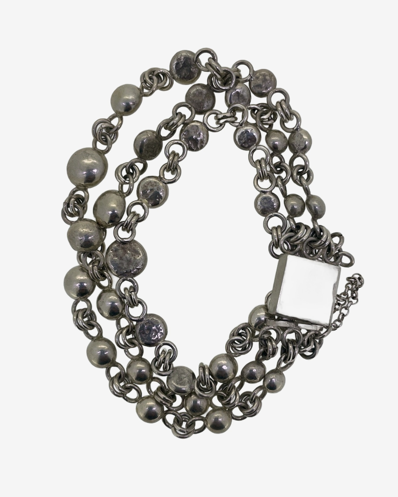 Silver Three-Strand Ball Bracelet, Three-strand silver ball bracelet. Weight: 39.9 g.
