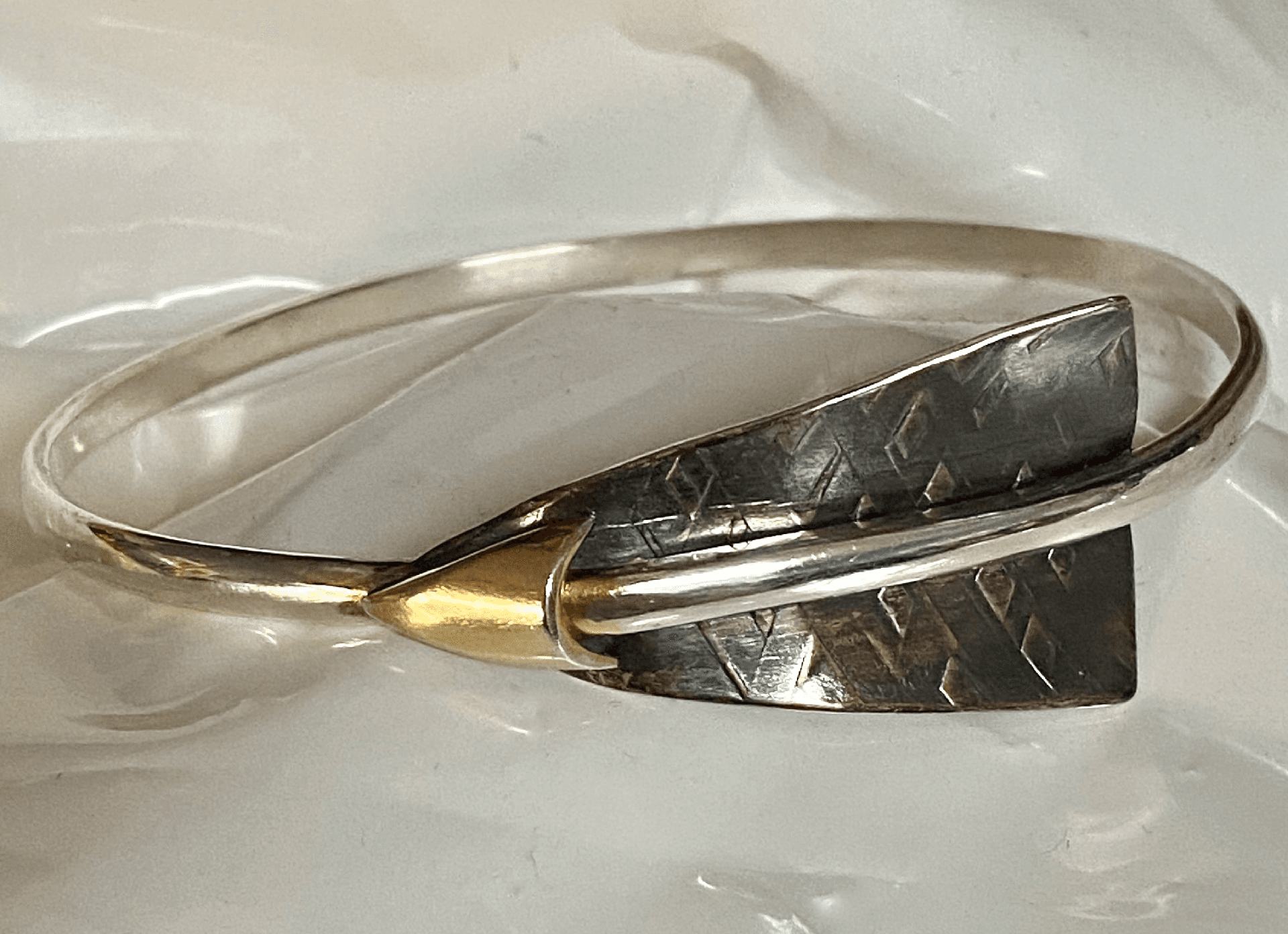 Silver Arrow Bangle, Recycled Silver Recast with Direction and Movement