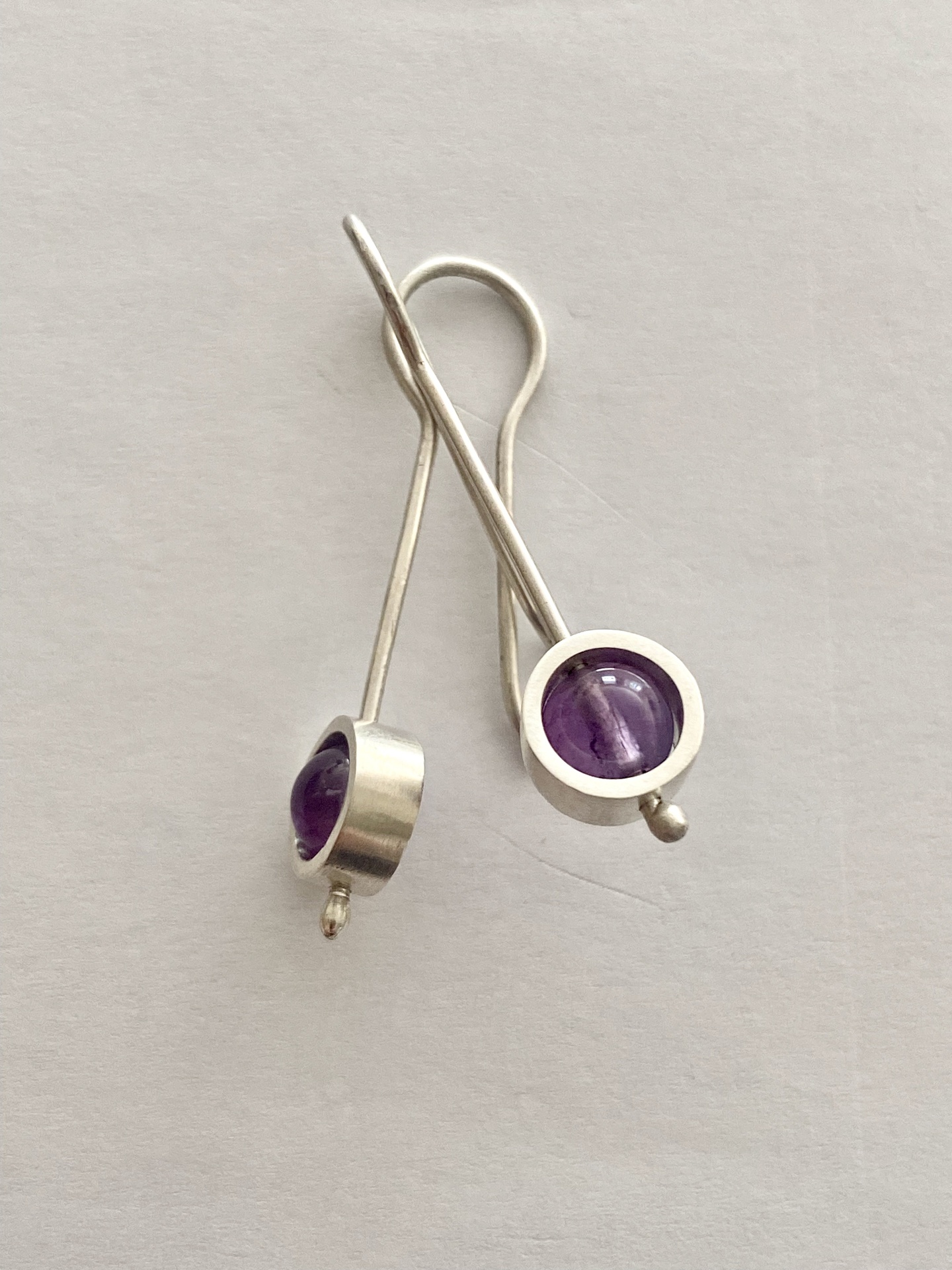 Silver amethyst ball drop earrings, Contemporary Sterling Silver and Amethyst Drops