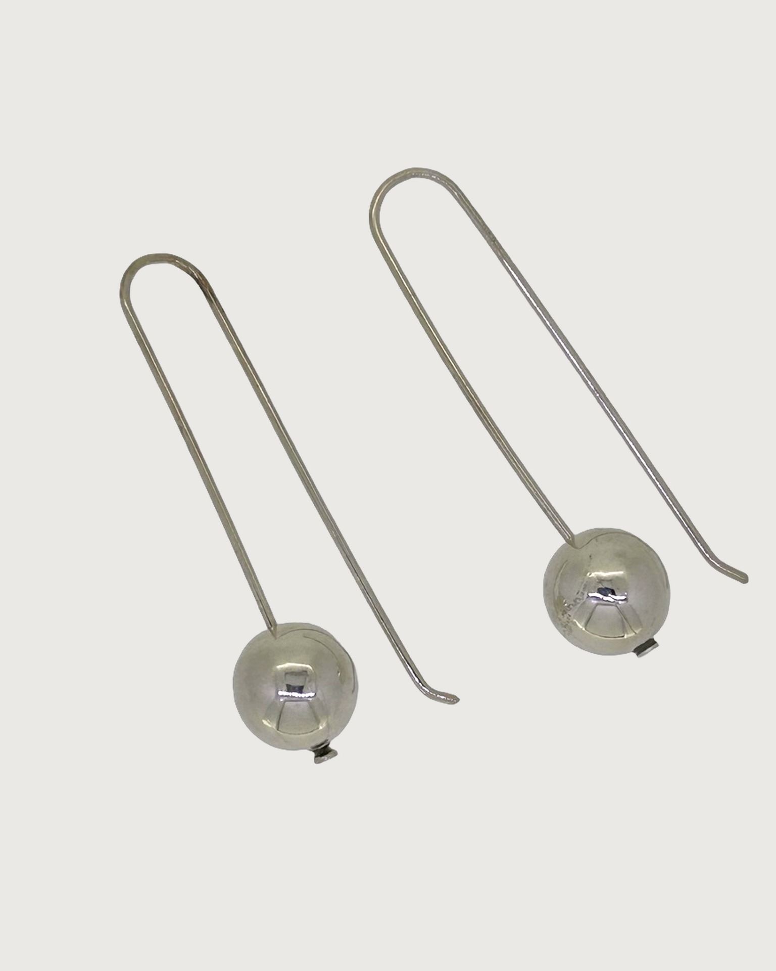 Long Silver Ball Drop Earrings, Long silver ball drop earrings.