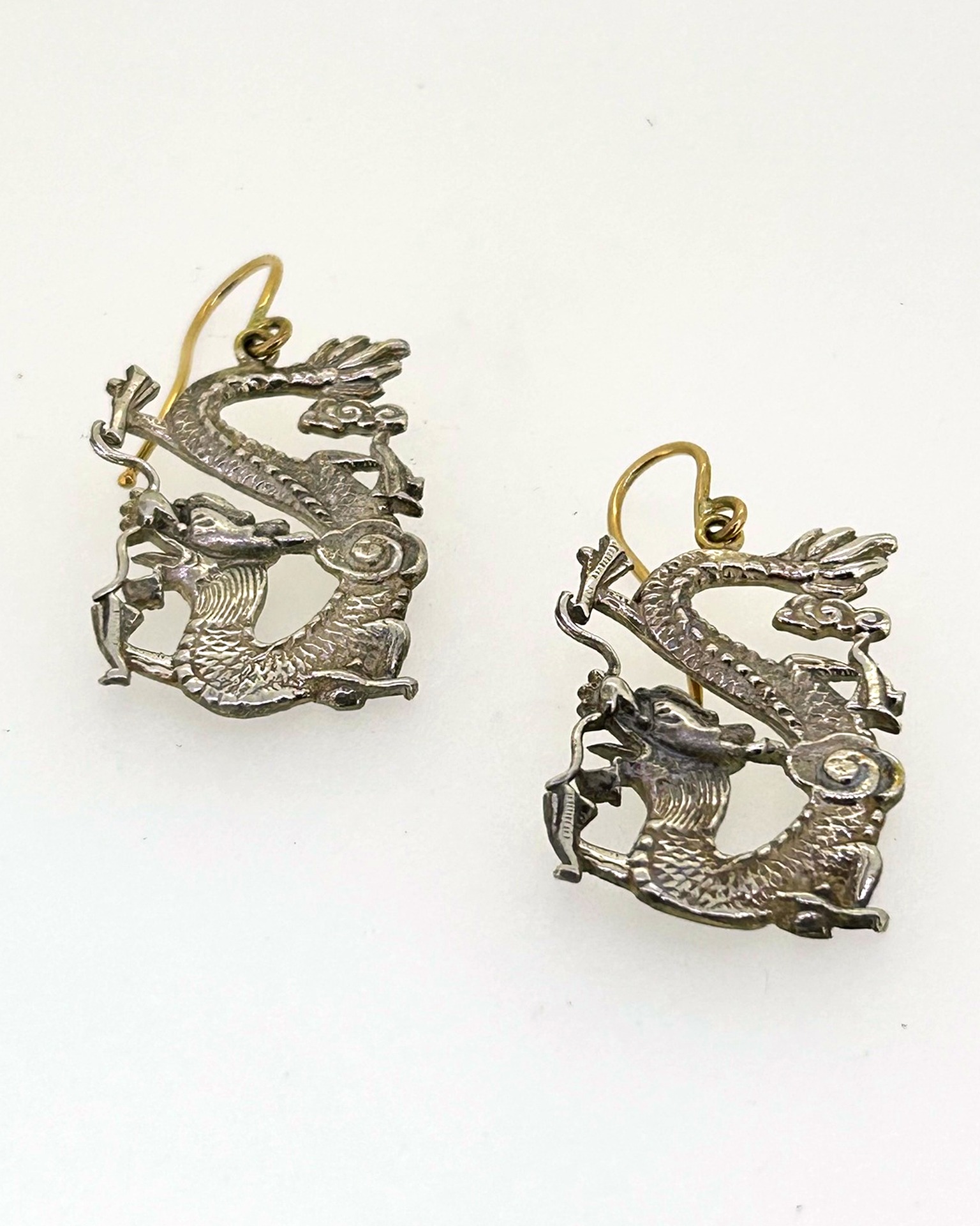 9-carat Yellow Gold and Silver Gilt Dragon Drop Earrings, Dragon drop earrings in 9-carat yellow gold and silver gilt.